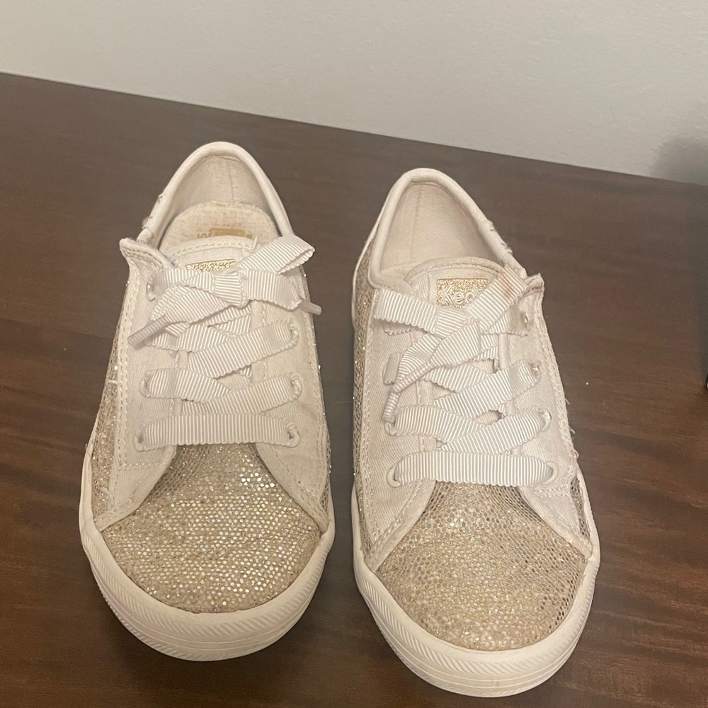Keds Glittery Gold Sneakers with Ribbon Laces